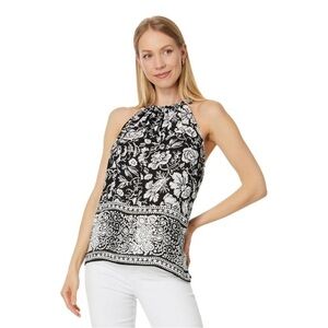 Vince Camuto Printed Ruched Halter Top – Size XXL | Black & White Floral | NWT